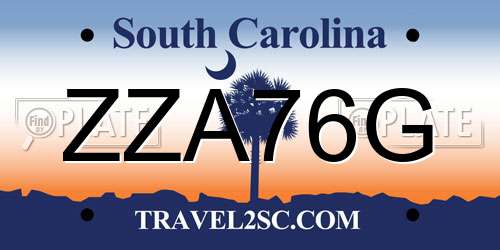 ZZA76G South Carolina License Plate