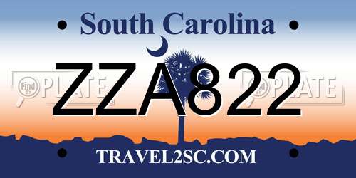 ZZA822 South Carolina License Plate