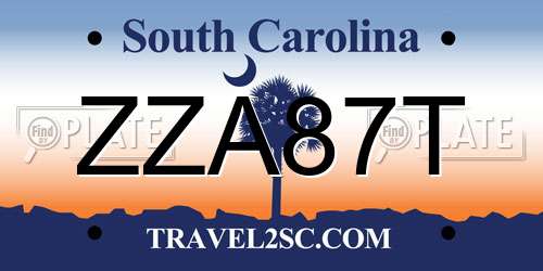 ZZA87T South Carolina License Plate