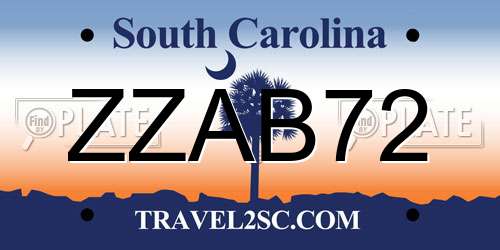 ZZAB72 South Carolina License Plate