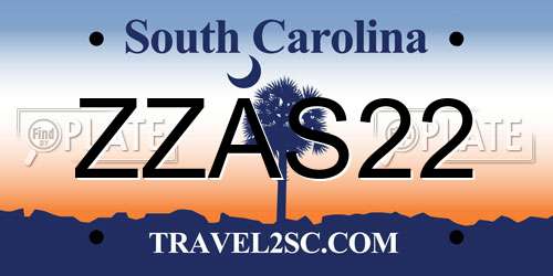 ZZAS22 South Carolina License Plate