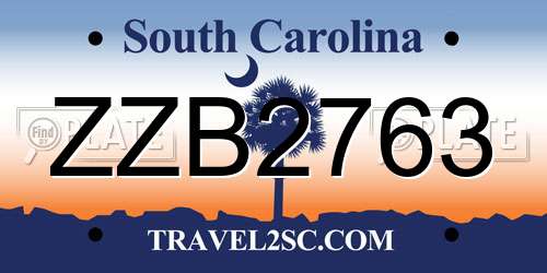 ZZB2763 South Carolina License Plate