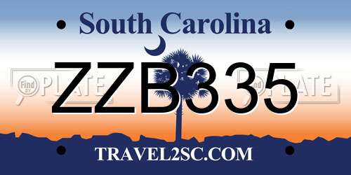 ZZB335 South Carolina License Plate
