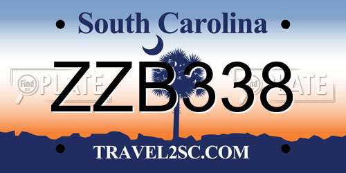 ZZB338 South Carolina License Plate