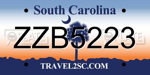 ZZB5223 South Carolina License Plate