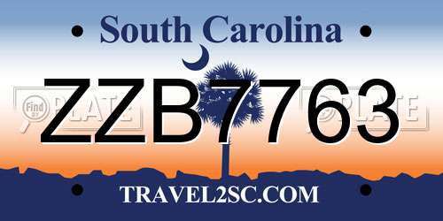 ZZB7763 South Carolina License Plate