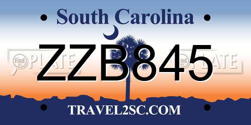 ZZB845 South Carolina License Plate