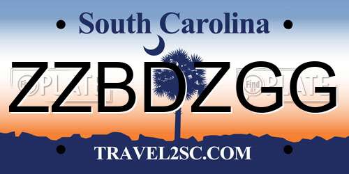 ZZBDZGG South Carolina License Plate
