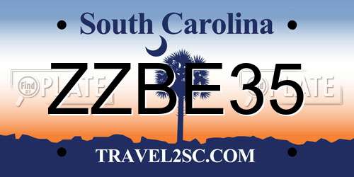 ZZBE35 South Carolina License Plate