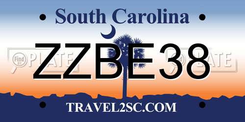 ZZBE38 South Carolina License Plate