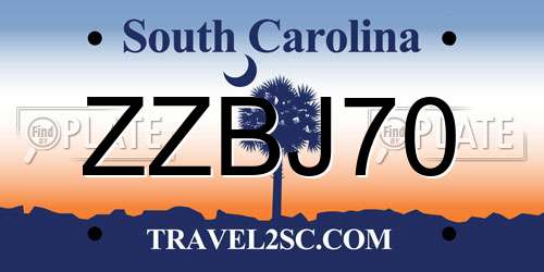 ZZBJ70 South Carolina License Plate