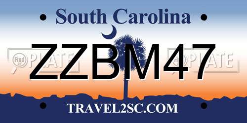 ZZBM47 South Carolina License Plate