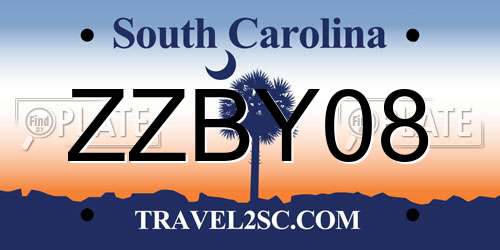 ZZBY08 South Carolina License Plate