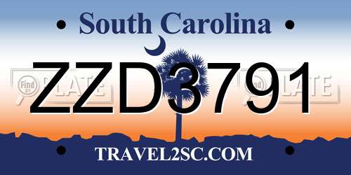 ZZD3791 South Carolina License Plate