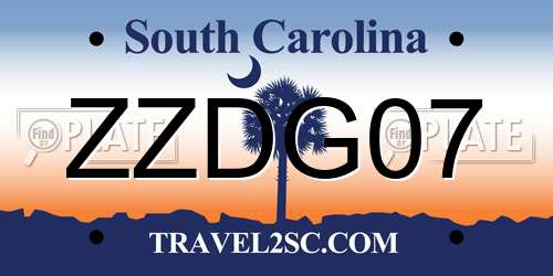 ZZDG07 South Carolina License Plate