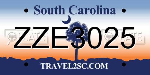 ZZE3025 South Carolina License Plate