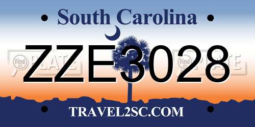 ZZE3028 South Carolina License Plate