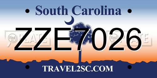 ZZE7026 South Carolina License Plate