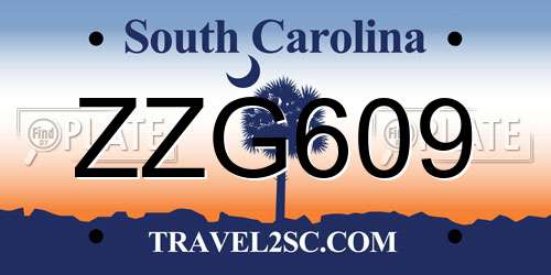 ZZG609 South Carolina License Plate