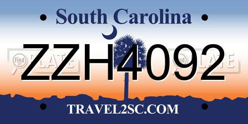 ZZH4092 South Carolina License Plate
