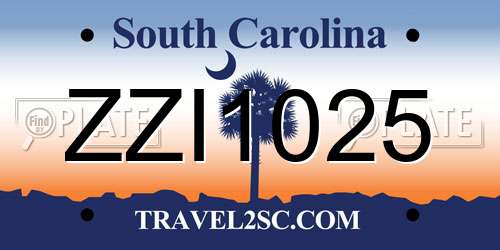 ZZI1025 South Carolina License Plate