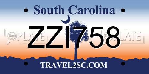 ZZI758 South Carolina License Plate