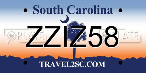 ZZIZ58 South Carolina License Plate