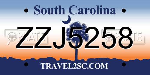 ZZJ5258 South Carolina License Plate
