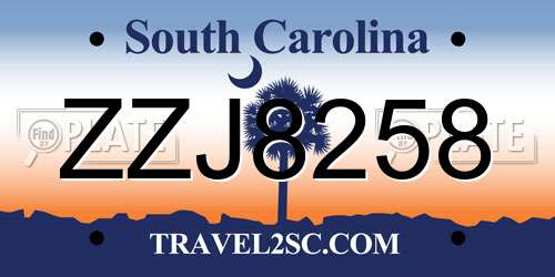 ZZJ8258 South Carolina License Plate