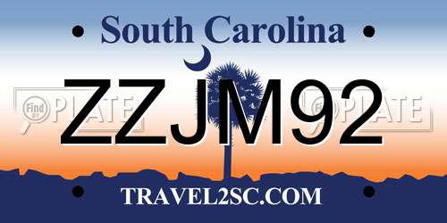 ZZJM92 South Carolina License Plate