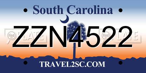 ZZN4522 South Carolina License Plate