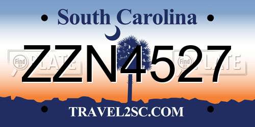 ZZN4527 South Carolina License Plate