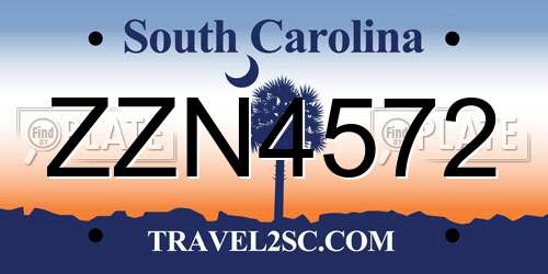 ZZN4572 South Carolina License Plate