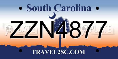 ZZN4877 South Carolina License Plate