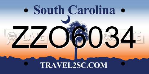 ZZO6034 South Carolina License Plate