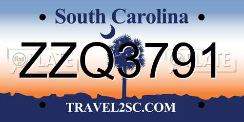 ZZQ3791 South Carolina License Plate