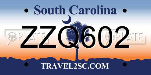 ZZQ602 South Carolina License Plate