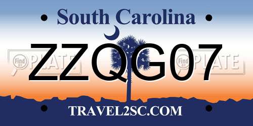 ZZQG07 South Carolina License Plate