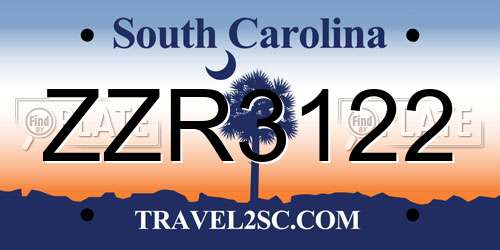 ZZR3122 South Carolina License Plate