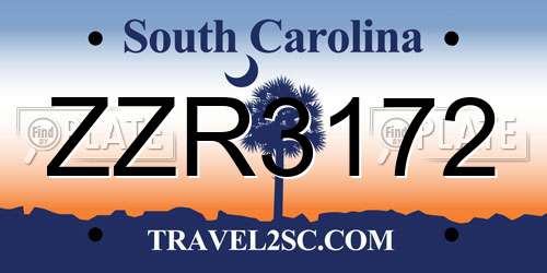 ZZR3172 South Carolina License Plate