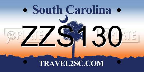ZZS130 South Carolina License Plate