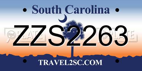 ZZS2263 South Carolina License Plate