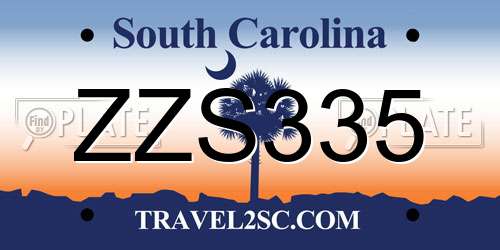 ZZS335 South Carolina License Plate