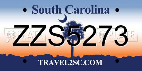 ZZS5273 South Carolina License Plate