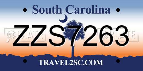 ZZS7263 South Carolina License Plate