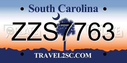ZZS7763 South Carolina License Plate