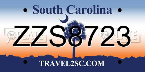 ZZS8723 South Carolina License Plate