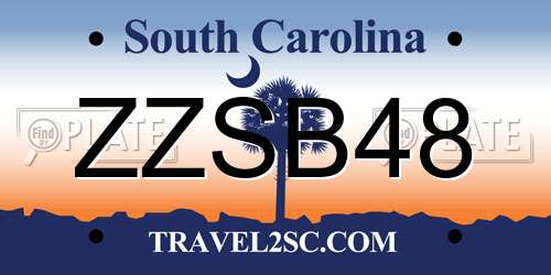 ZZSB48 South Carolina License Plate