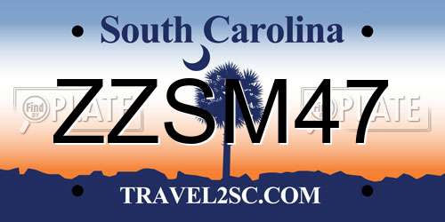 ZZSM47 South Carolina License Plate