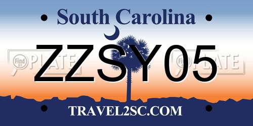 ZZSY05 South Carolina License Plate
